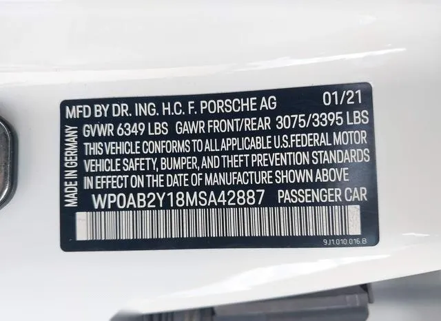 WP0AB2Y18MSA42887 2021 2021 Porsche Taycan- 4S 9