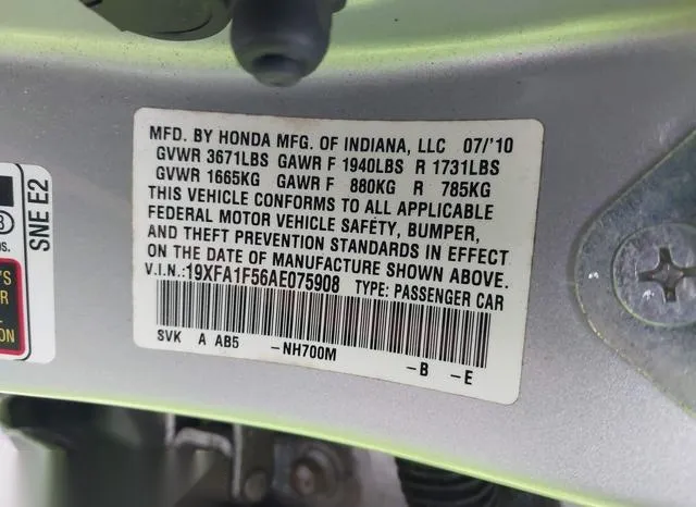 19XFA1F56AE075908 2010 2010 Honda Civic- LX 9