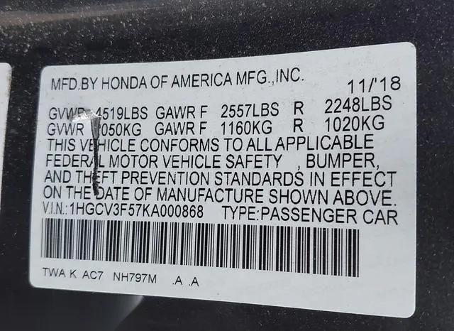 1HGCV3F57KA000868 2019 2019 Honda Accord- Hybrid Ex-L 9