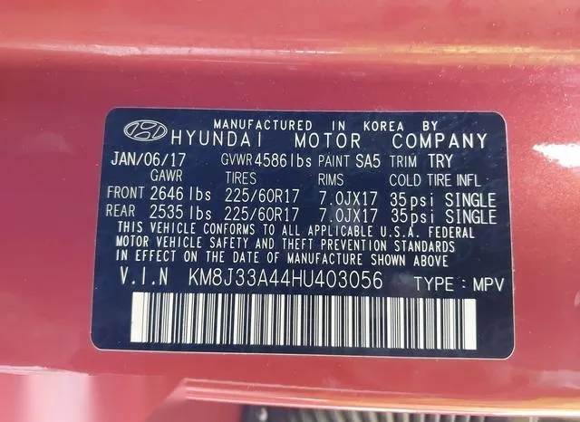 KM8J33A44HU403056 2017 2017 Hyundai Tucson- Se Plus 9