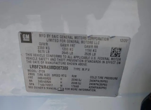 LRBFZNR43MD087389 2021 2021 Buick Envision- Fwd Essence 9