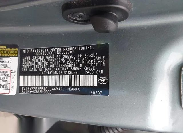 4T1BE46K17U713689 2007 2007 Toyota Camry- Ce/Le/Xle/Se 9