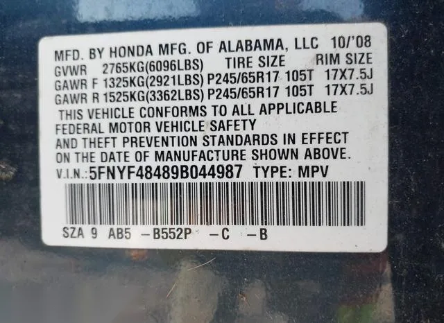 5FNYE484898044987 2009 2009 Honda Pilot 9