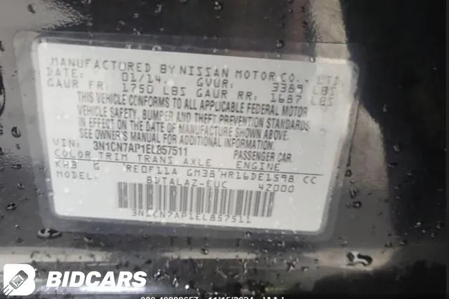 3N1CN7AP1EL857511 2014 2014 Nissan Versa- 1-6 S- 9