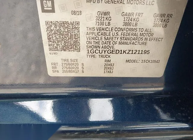 1GCUYGED1KZ121195 2019 2019 Chevrolet Silverado 1500- Ltz 9