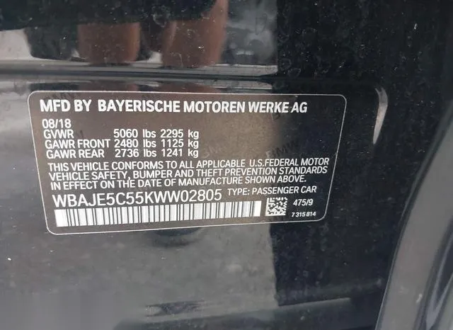 WBAJE5C55KWW02805 2019 2019 BMW 5 Series- 540I 9