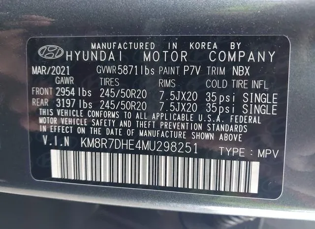 KM8R7DHE4MU298251 2021 2021 Hyundai Palisade- Calligraphy 9