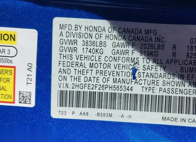 2HGFE2F26PH565344 2023 2023 Honda Civic- LX 9