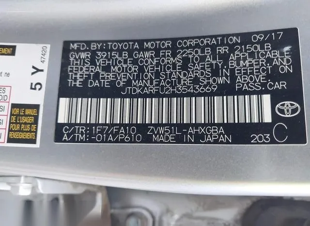 JTDKARFU2H3543669 2017 2017 Toyota Prius- Three 9