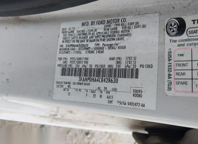 3FAHP0HA4CR428630 2012 2012 Ford Fusion- SE 9