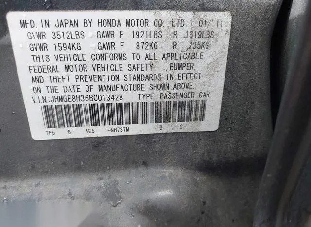 JHMGE8H36BC013428 2011 2011 Honda Fit 9