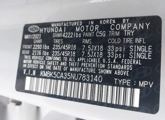 KM8K5CA35NU783140 2022 2022 Hyundai Kona- Limited 9