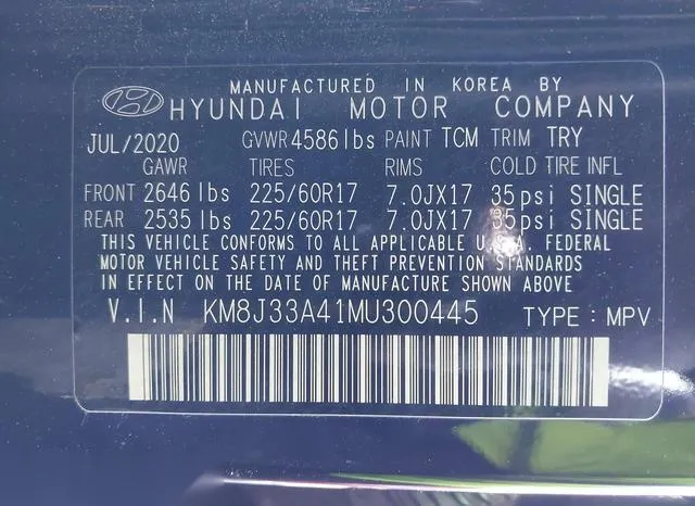 KM8J33A41MU300445 2021 2021 Hyundai Tucson- Value 9