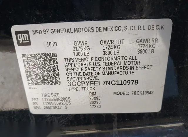 3GCPYFEL7NG110978 2022 2022 Chevrolet Silverado 1500- 4Wd 9