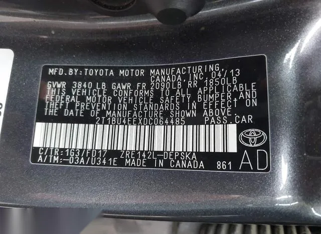 2T1BU4EEXDC064485 2013 2013 Toyota Corolla- S 9