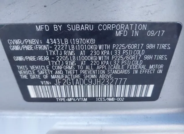 JF2GTADC9JH232777 2018 2018 Subaru Crosstrek- 2-0I Premium 9