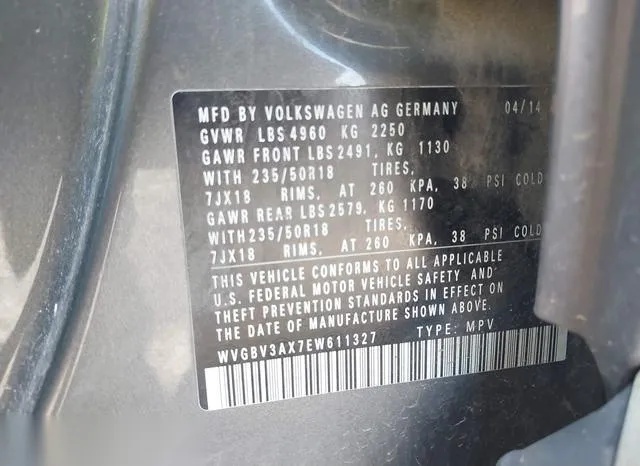 WVGBV3AX7EW611327 2014 2014 Volkswagen Tiguan- SE 9