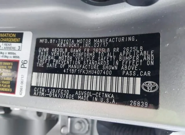 4T1BF1FK3HU407400 2017 2017 Toyota Camry- LE 9