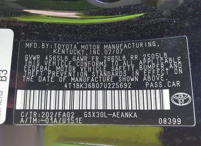 4T1BK36B07U225692 2007 2007 Toyota Avalon- XL 9