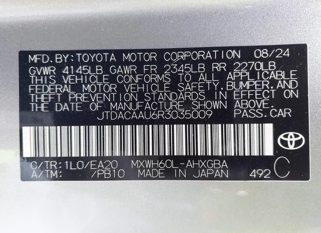 JTDACAAU6R3035009 2024 2024 Toyota Prius- Xle 9