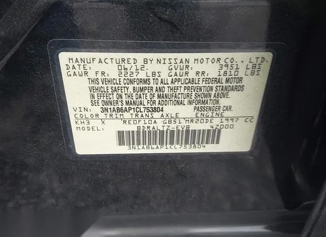 3N1AB6AP1CL753804 2012 2012 Nissan Sentra- 2-0 SR 9