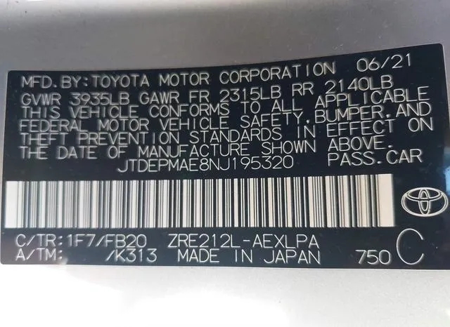 JTDEPMAE8NJ195320 2022 2022 Toyota Corolla- LE 9