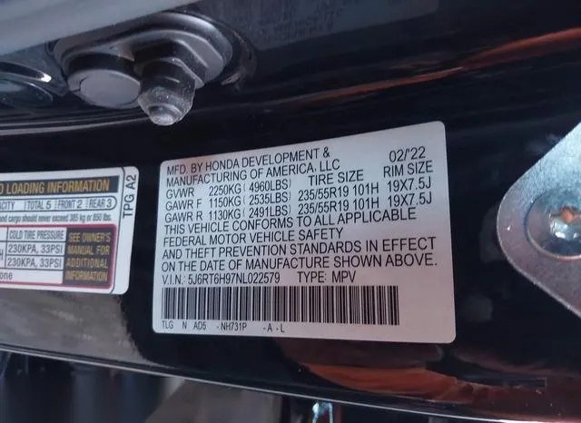 5J6RT6H97NL022579 2022 2022 Honda CR-V- Hybrid Touring 9