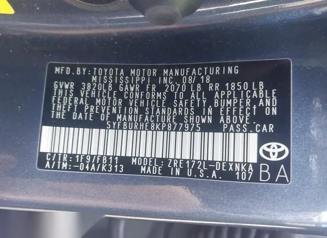 5YFBURHE8KP877975 2019 2019 Toyota Corolla- LE 9