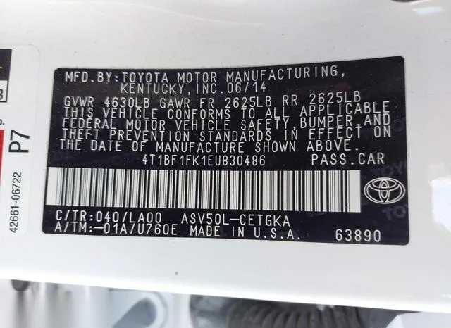 4T1BF1FK1EU830486 2014 2014 Toyota Camry- Xle 9