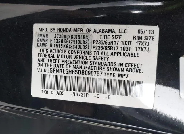 5FNRL5H65DB090757 2013 2013 Honda Odyssey- Ex-L 9