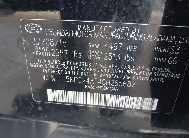 5NPE24AF4GH265687 2016 2016 Hyundai Sonata- SE 9