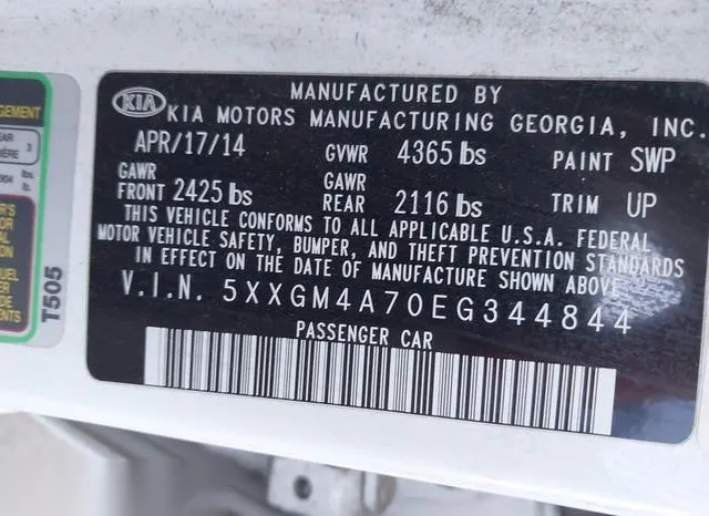 5XXGM4A70EG344844 2014 2014 KIA Optima- LX 9