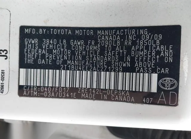 2T1BU4EE2AC271299 2010 2010 Toyota Corolla- S 9