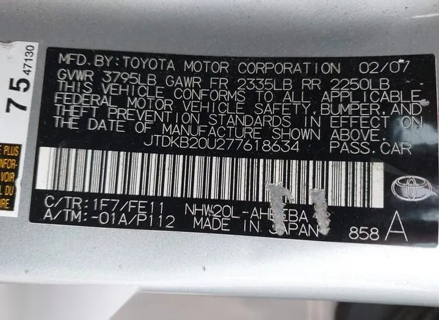 JTDKB20U277618634 2007 2007 Toyota Prius 9