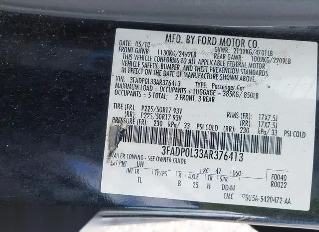 3FADP0L33AR376413 2010 2010 Ford Fusion- Hybrid 9