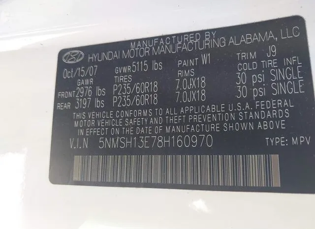 5NMSH13E78H160970 2008 2008 Hyundai Santa Fe- Limited/Se 9