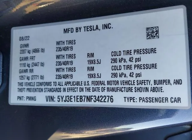 5YJ3E1EB7NF342276 2022 2022 Tesla Model 3- Long Range Dual 9