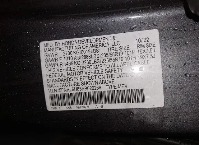 5FNRL6H85PB020266 2023 2023 Honda Odyssey- Touring 9