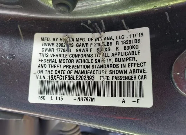 19XFC1F36LE202393 2020 2020 Honda Civic- EX 9