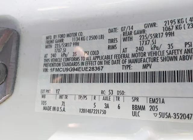 1FMCU9G94EUE28367 2014 2014 Ford Escape- SE 9