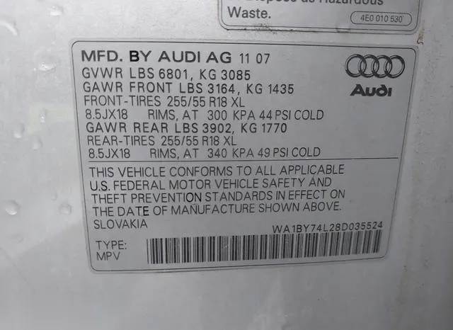 WA1BY74L28D035524 2008 2008 Audi Q7- 3-6 Premium 9