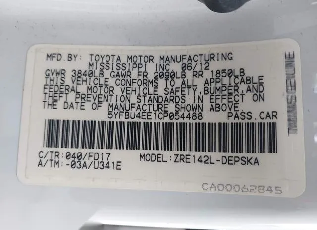 5YFBU4EE1CP054488 2012 2012 Toyota Corolla- S 9