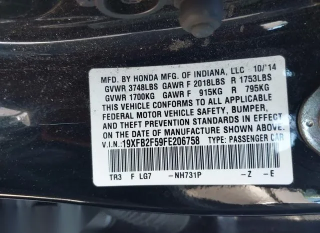 19XFB2F59FE206758 2015 2015 Honda Civic- LX 9