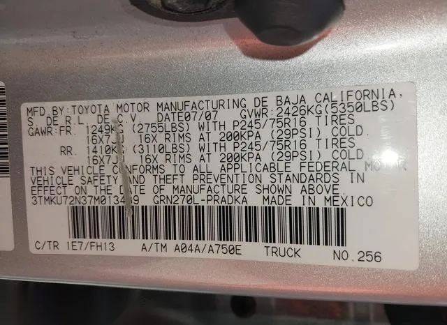 3TMKU72N37M013489 2007 2007 Toyota Tacoma- Prerunner V6 9