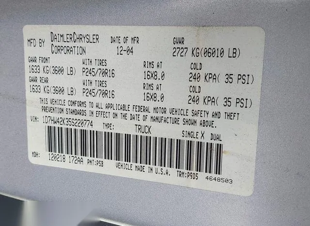 1D7HW42K35S220774 2005 2005 Dodge Dakota- Slt 9