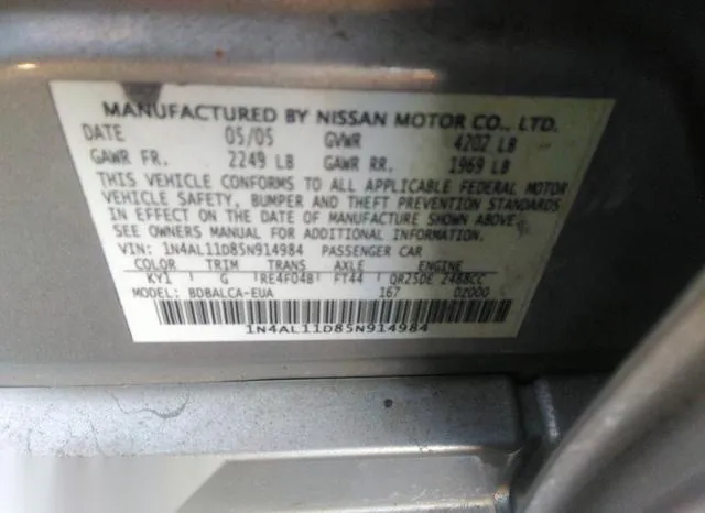 1N4AL11D85N914984 2005 2005 Nissan Altima- 2-5 S 9