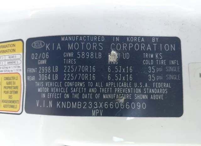 KNDMB233X66066090 2006 2006 KIA Sedona- Ex/Lx 9