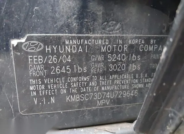 KM8SC73D74U729646 2004 2004 Hyundai Santa Fe- Gls 9