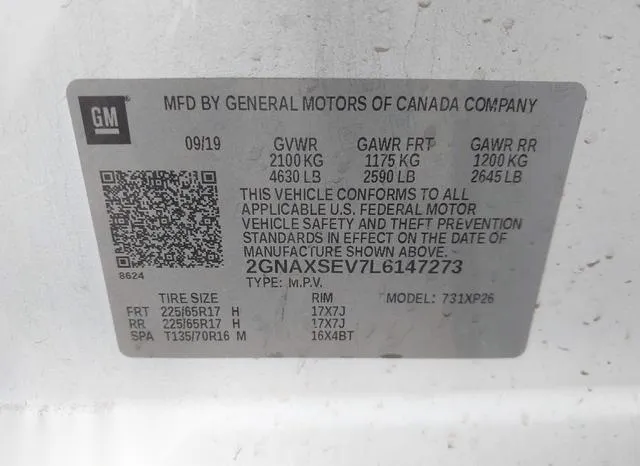 2GNAXSEV7L6147273 2020 2020 Chevrolet Equinox- Awd Ls 9