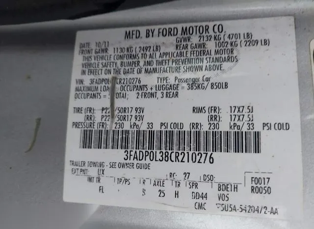 3FADP0L38CR210276 2012 2012 Ford Fusion- Hybrid 9